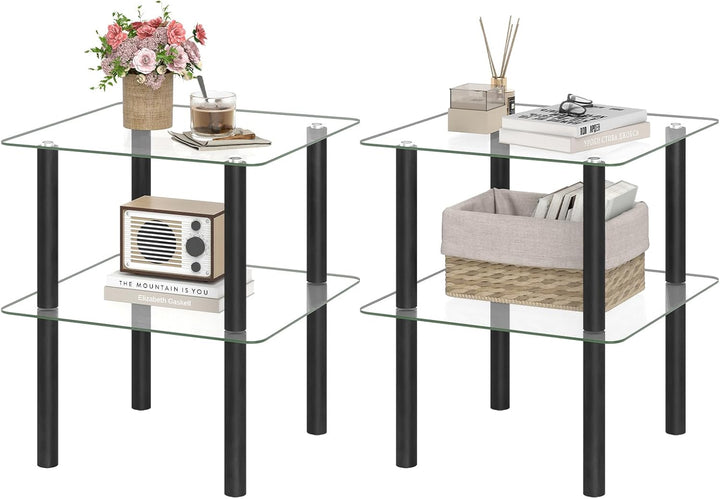 Giantex Round/Square 2-Tier Sofa Side Table with Clear Tempered Glass Top &amp; Shelf (1/2)