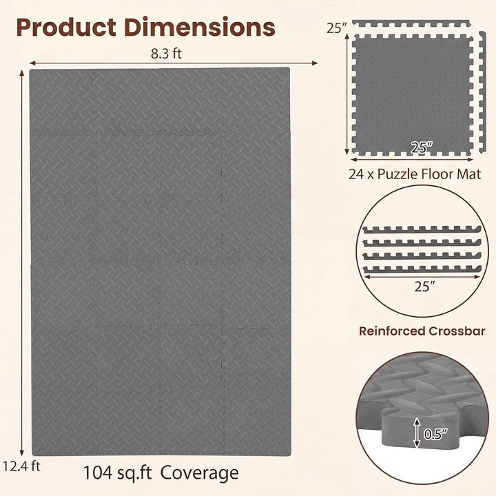 GIANTEX Interlocking Foam Tiles, EVA Foam Mats | 1/2 Inch Thick Puzzle Floor Tiles with Border Edge