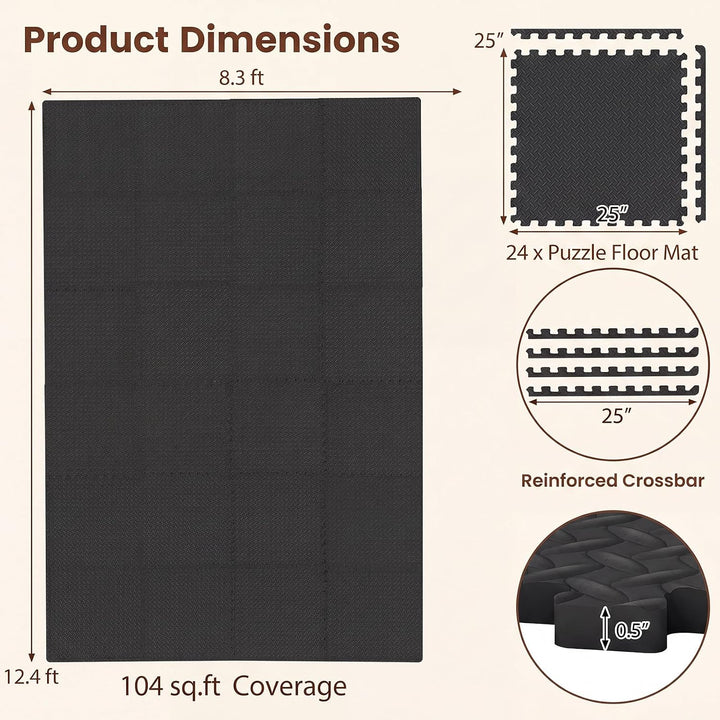 GIANTEX Interlocking Foam Tiles, EVA Foam Mats | 1/2 Inch Thick Puzzle Floor Tiles with Border Edge