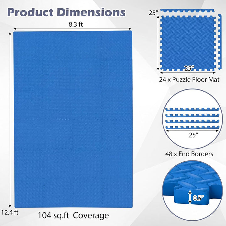 GIANTEX Interlocking Foam Tiles, EVA Foam Mats | 1/2 Inch Thick Puzzle Floor Tiles with Border Edge