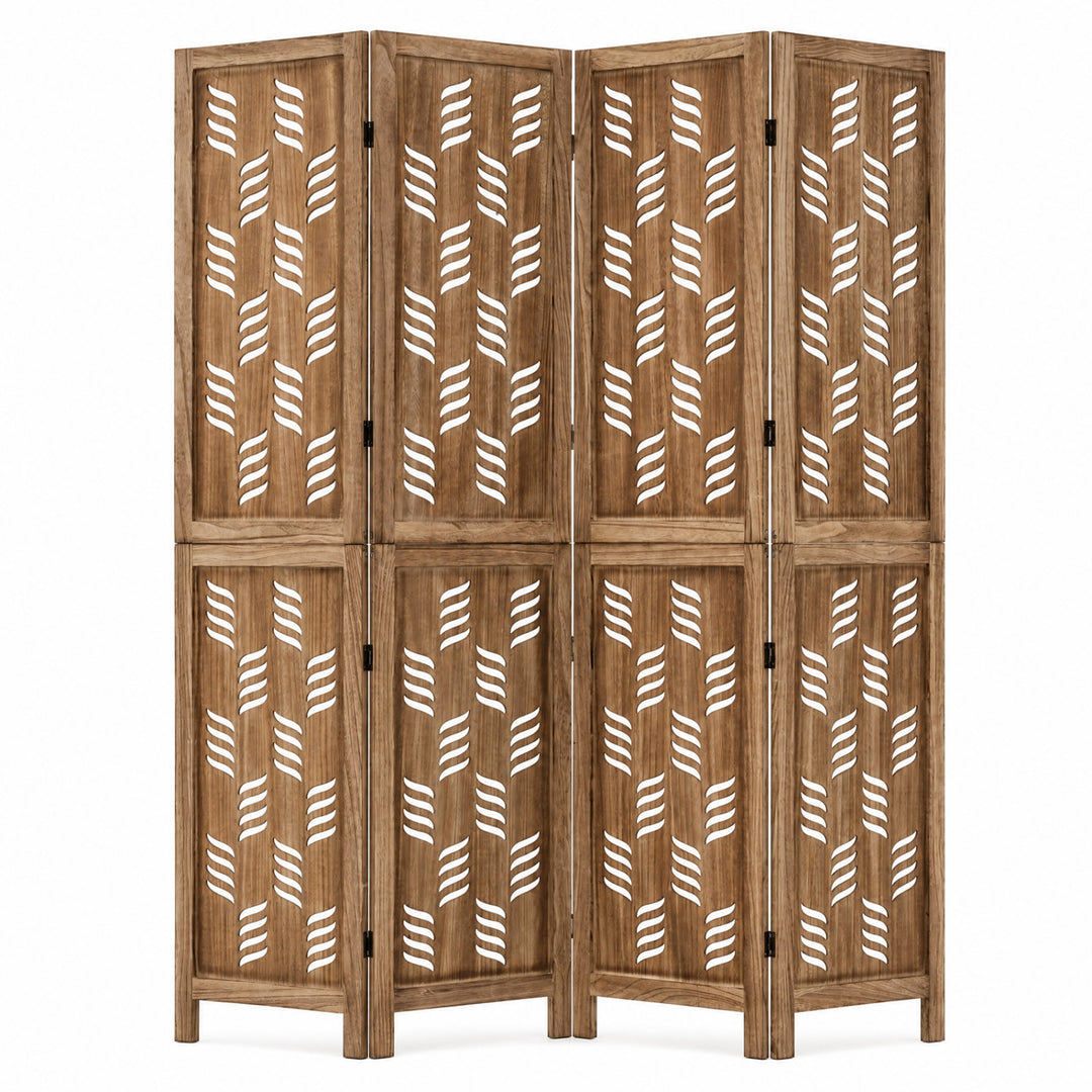 GIANTEX Folding Room Divider, Wood Privacy Screen with Wave Cutout | Freestanding Partition Wall Panel for Bedroom &amp; Home Office