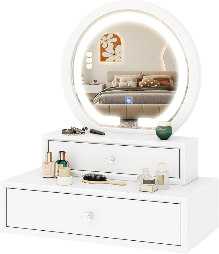 Vanity Mirror with Storage - White Table Top Vanity Mirror with Lights