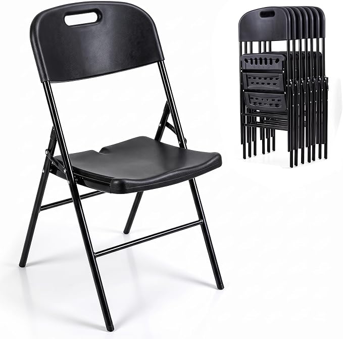 Giantex Folding Plastic Chairs 4 Pack w/HDPE Backrest &amp; Seat, White | Stackable Portable Seating w/ Steel Frame