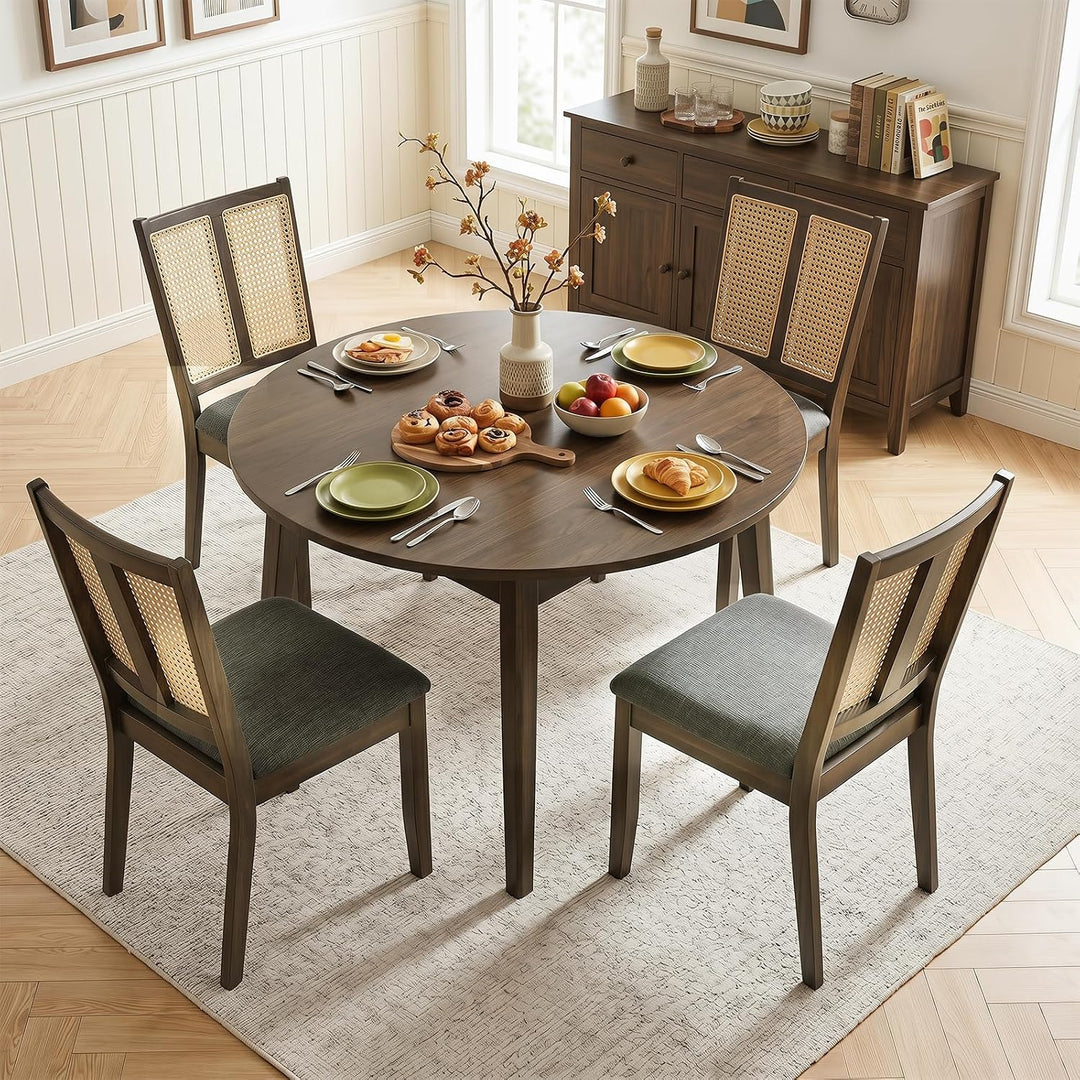 GIANTEX Rattan Dining Chairs Farmhouse Upholstered Kitchen Chairs | Boho Dining Room Chair w/Curved Backrest &amp; Padded Seat