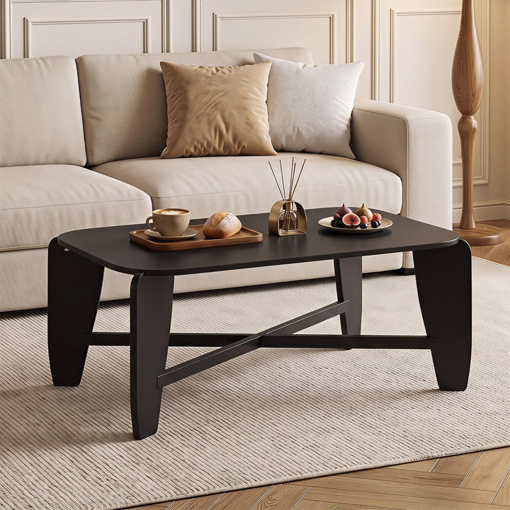GIANTEX 35.5" Solid Rubber Wood Coffee Table with Round Corners