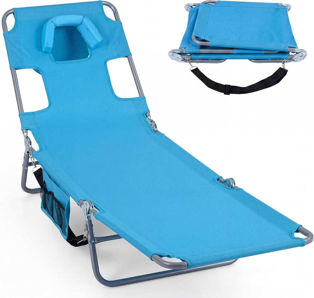 Giantex Folding Tanning Chair with Face Hole &amp; 5-Position Adjustable Backrest (1/2)