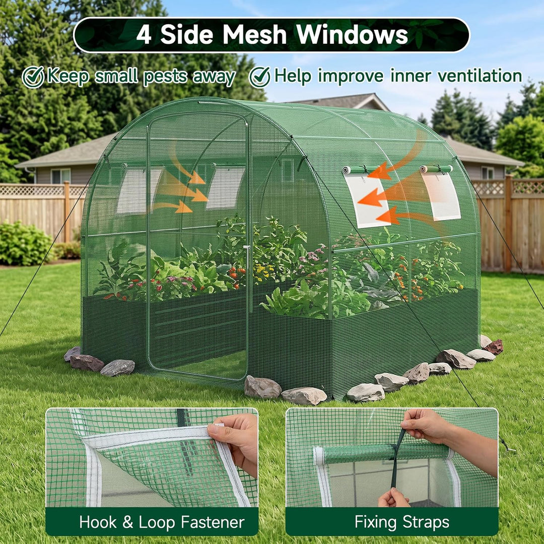 GIANTEX 6.5 x 6.5 Ft Walk-in Greenhouse with Raised Garden Bed | Plant Hot House with Galvanized Steel Frame