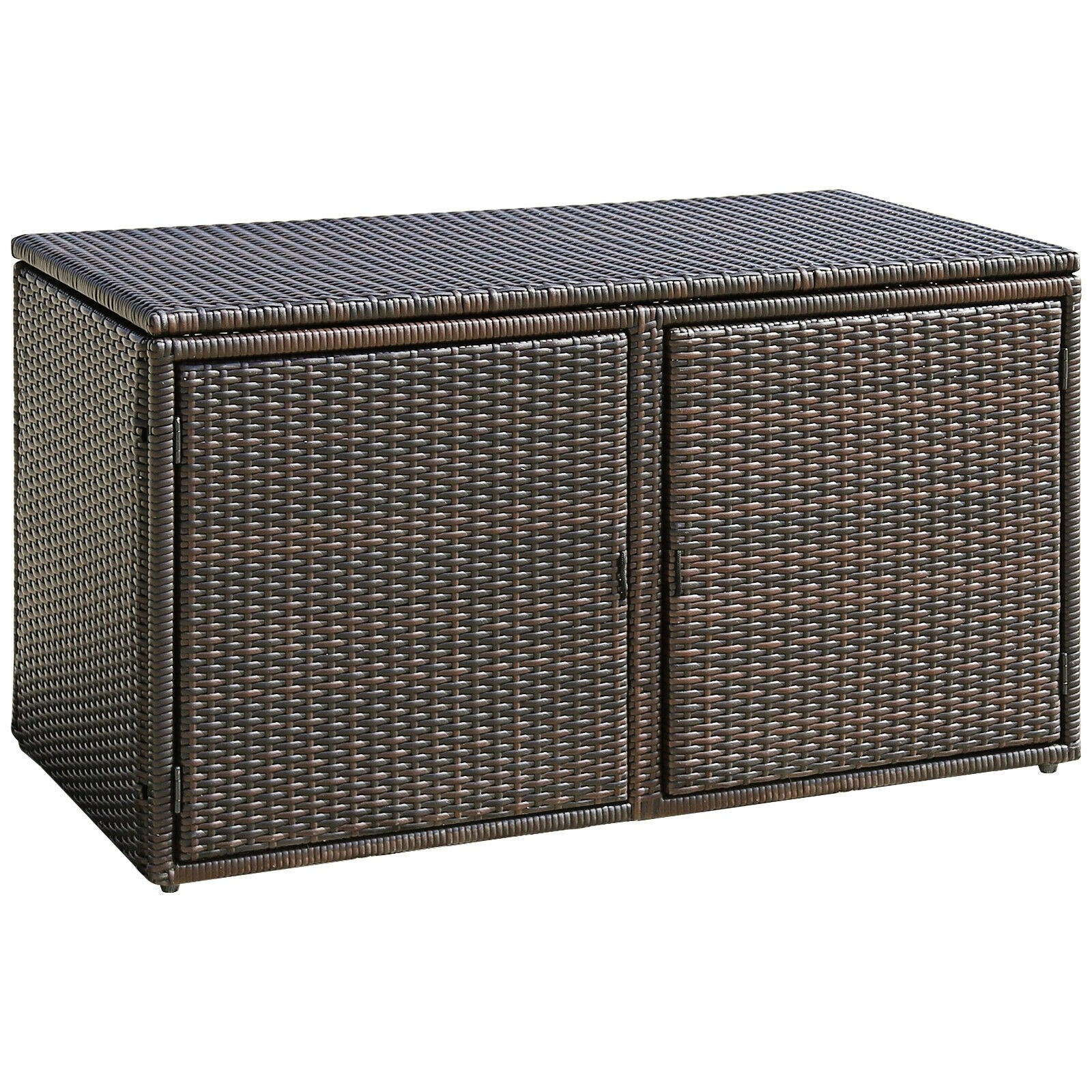 Rattan Deck Box Outdoor&Indoor 88 Gallon Wicker Storage Bench W/Separate Storage Shelf