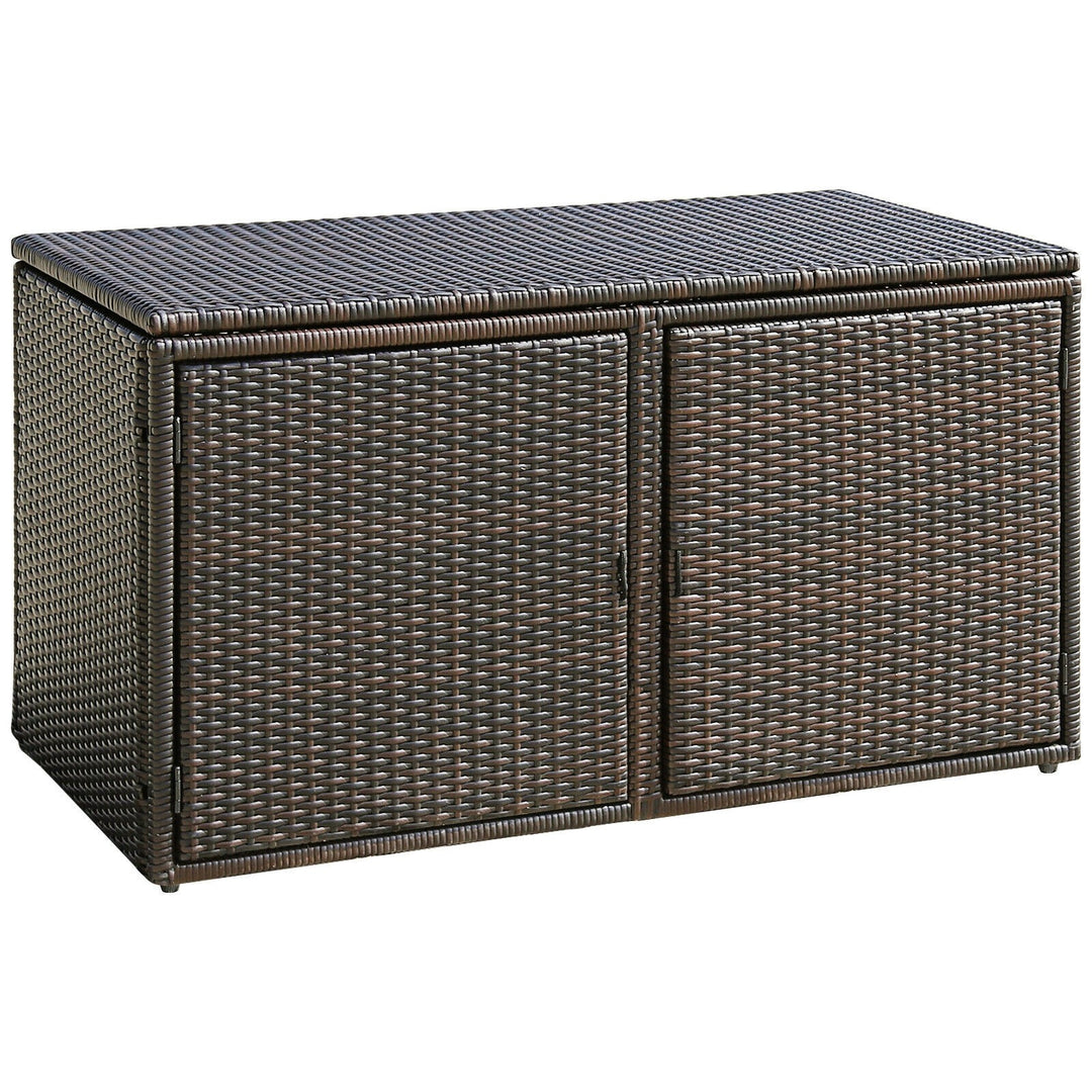 Rattan Deck Box Outdoor&Indoor 88 Gallon Wicker Storage Bench W/Separate Storage Shelf