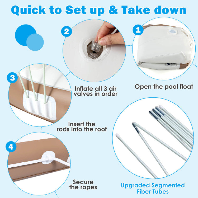 Giantex Canopy Island Inflatable Pool Float Comfortable Lounge Surface – Built-in Cup Holders – Detachable Sunshade – 440lb Max Weight Capacity