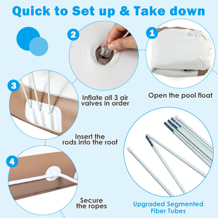 Giantex Canopy Island Inflatable Pool Float Comfortable Lounge Surface – Built-in Cup Holders – Detachable Sunshade – 440lb Max Weight Capacity