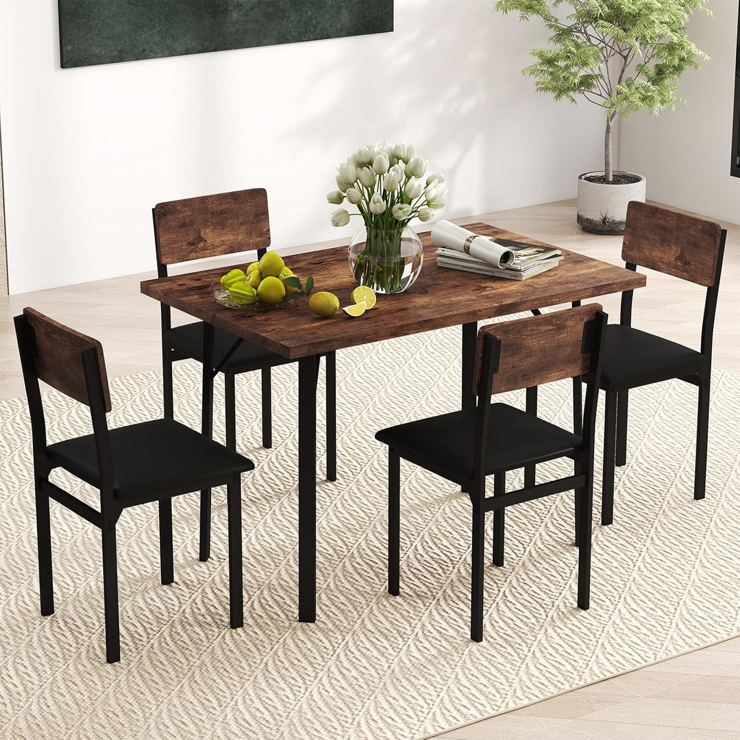 Giantex 5-Piece Dining Table Set for 4 People Industrial Kitchen Table and 4 PU Leather Chairs