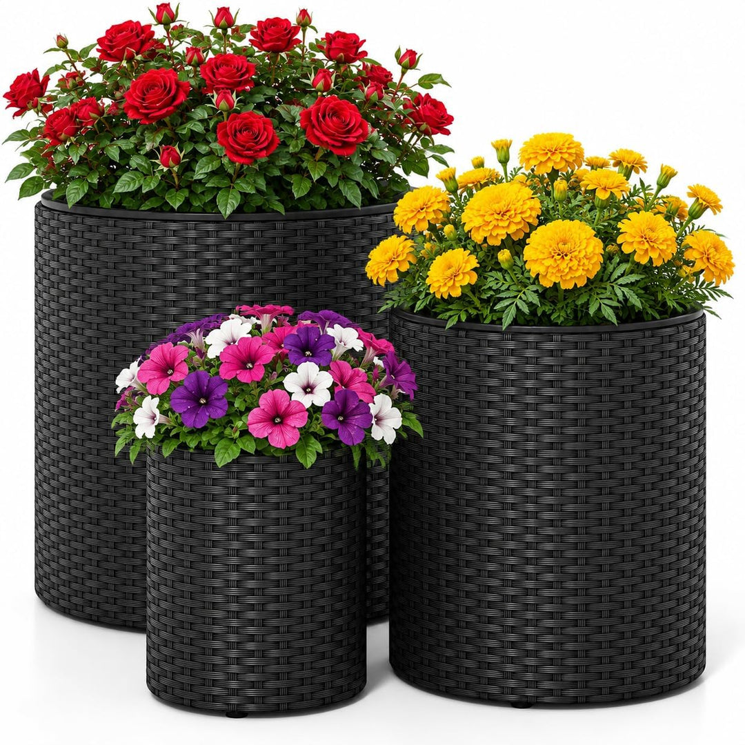 GIANTEX Set of 3 Rattan Planters Flower Pot Set