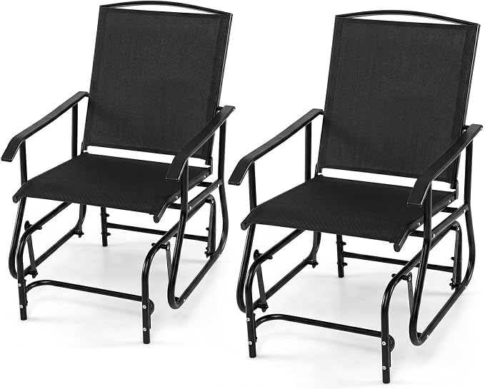 GIANTEX Outdoor Glider Chair, Patio Gliding Chair w/Metal Frame, Grey | Patio Swing Chair w/ Breathable Fabric Seat &amp; Backrest