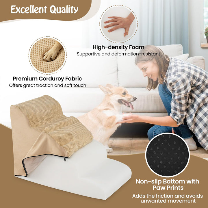 Giantex Dog Ramp Stairs for Bed with 4 Tiers High Density Foam Washable Cover Non-Slip