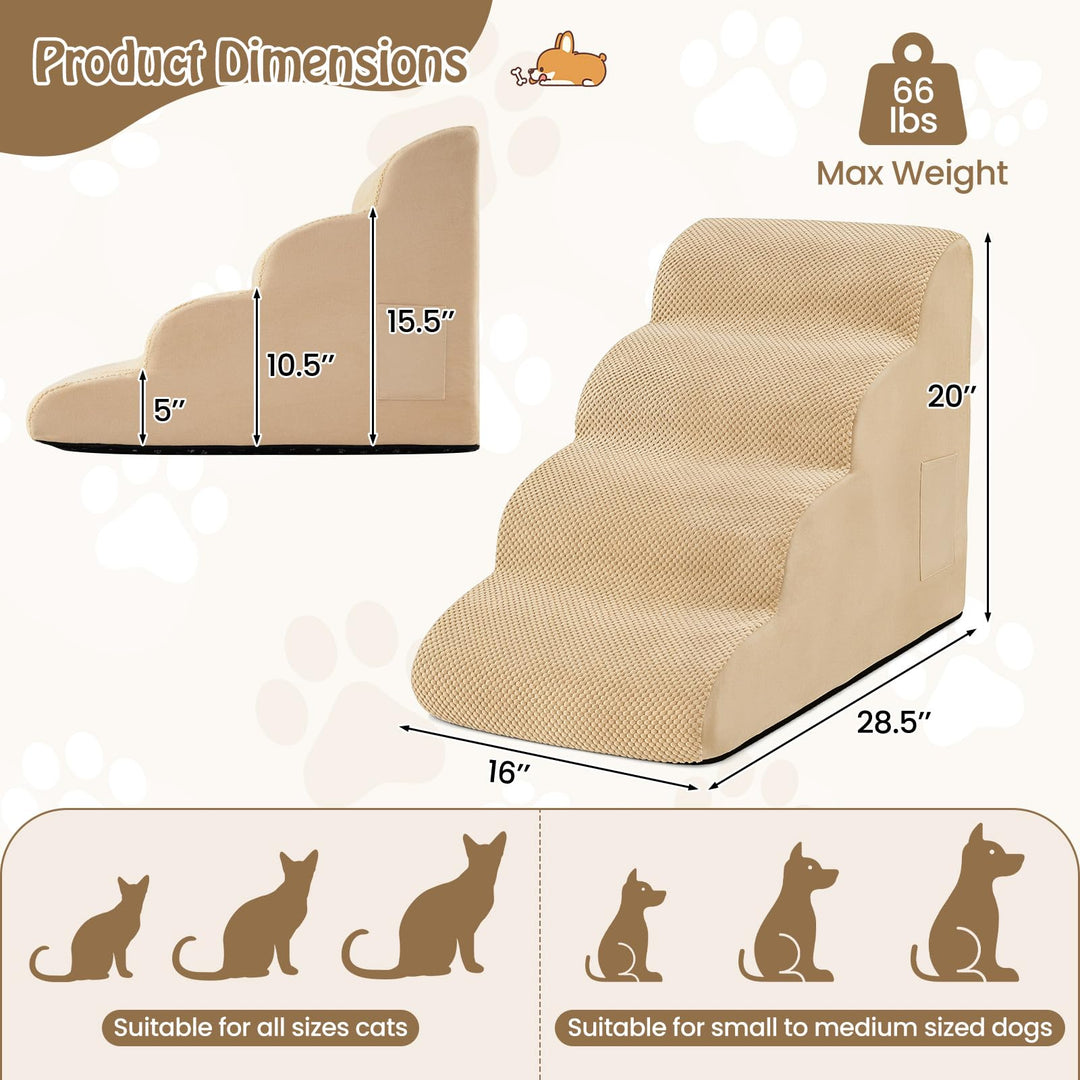 Giantex Dog Ramp Stairs for Bed with 4 Tiers High Density Foam Washable Cover Non-Slip