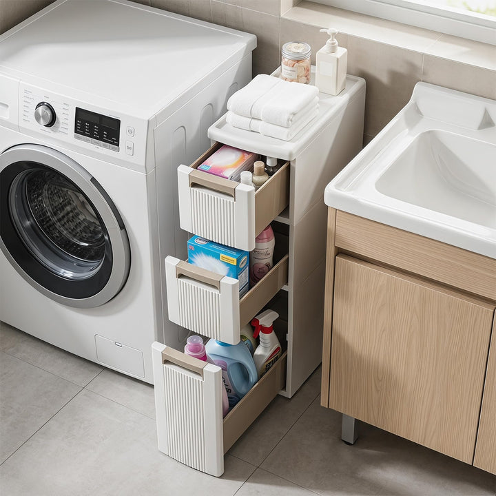 Giantex 3/4-Tier Narrow Storage Cabinet with Wheels for Small Spaces Bathroom Kitchen
