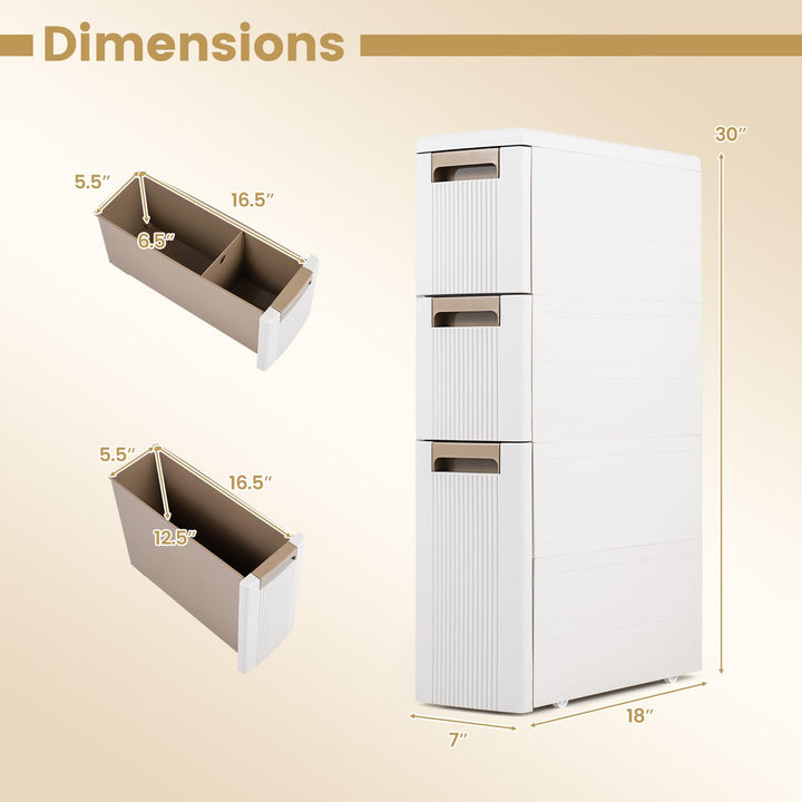 Giantex 3/4-Tier Narrow Storage Cabinet with Wheels for Small Spaces Bathroom Kitchen
