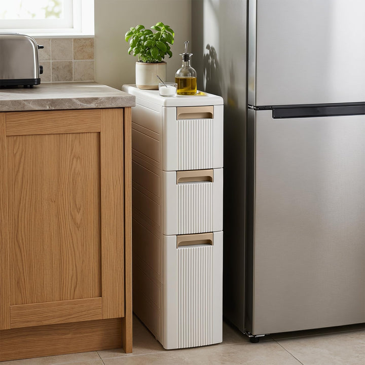 Giantex 3/4-Tier Narrow Storage Cabinet with Wheels for Small Spaces Bathroom Kitchen