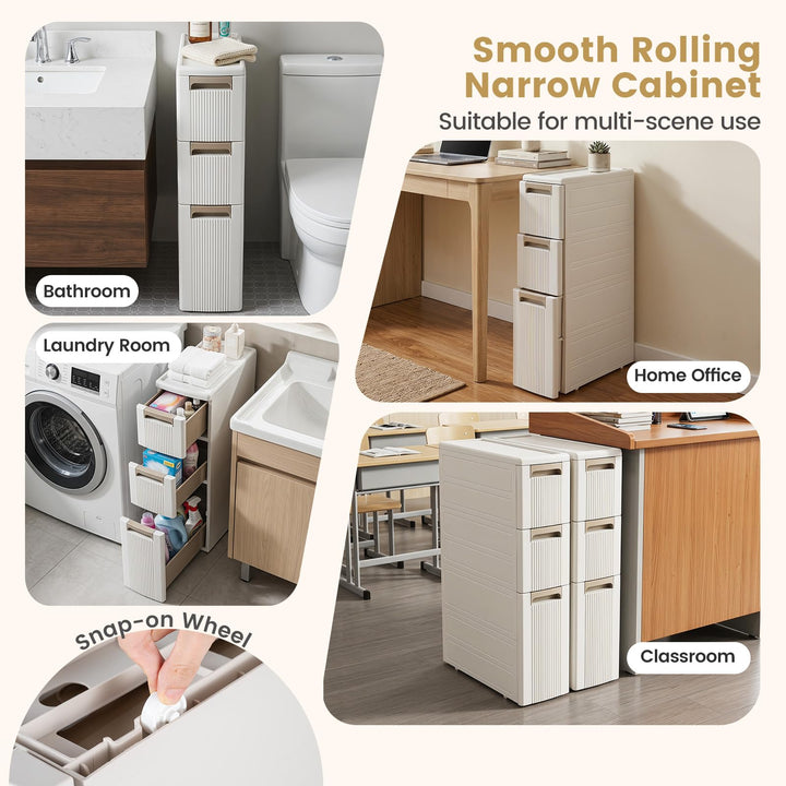 Giantex 3/4-Tier Narrow Storage Cabinet with Wheels for Small Spaces Bathroom Kitchen