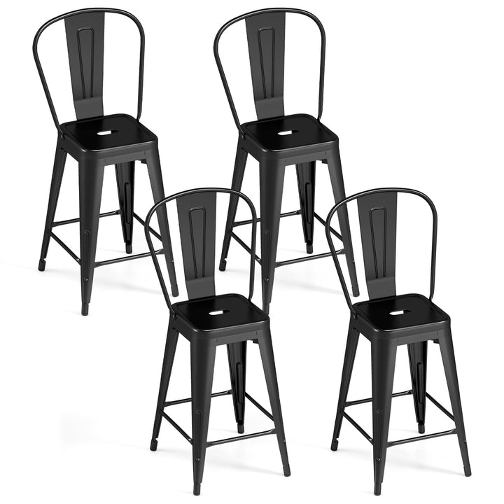 Giantex 24" Metal Bar Stools Set of 4 w/Removable Back &amp; Integrated Footrest
