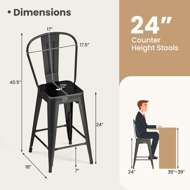 Giantex 24" Metal Bar Stools Set of 4 w/Removable Back &amp; Integrated Footrest