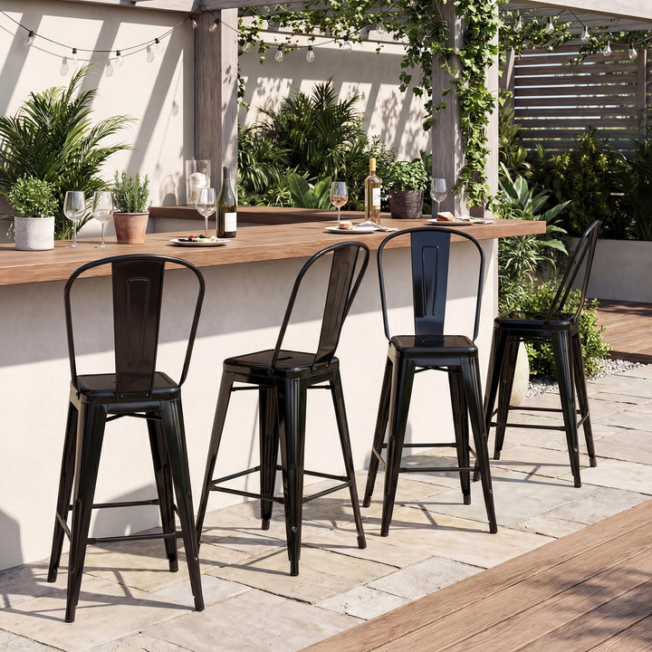 Giantex 24" Metal Bar Stools Set of 4 w/Removable Back &amp; Integrated Footrest