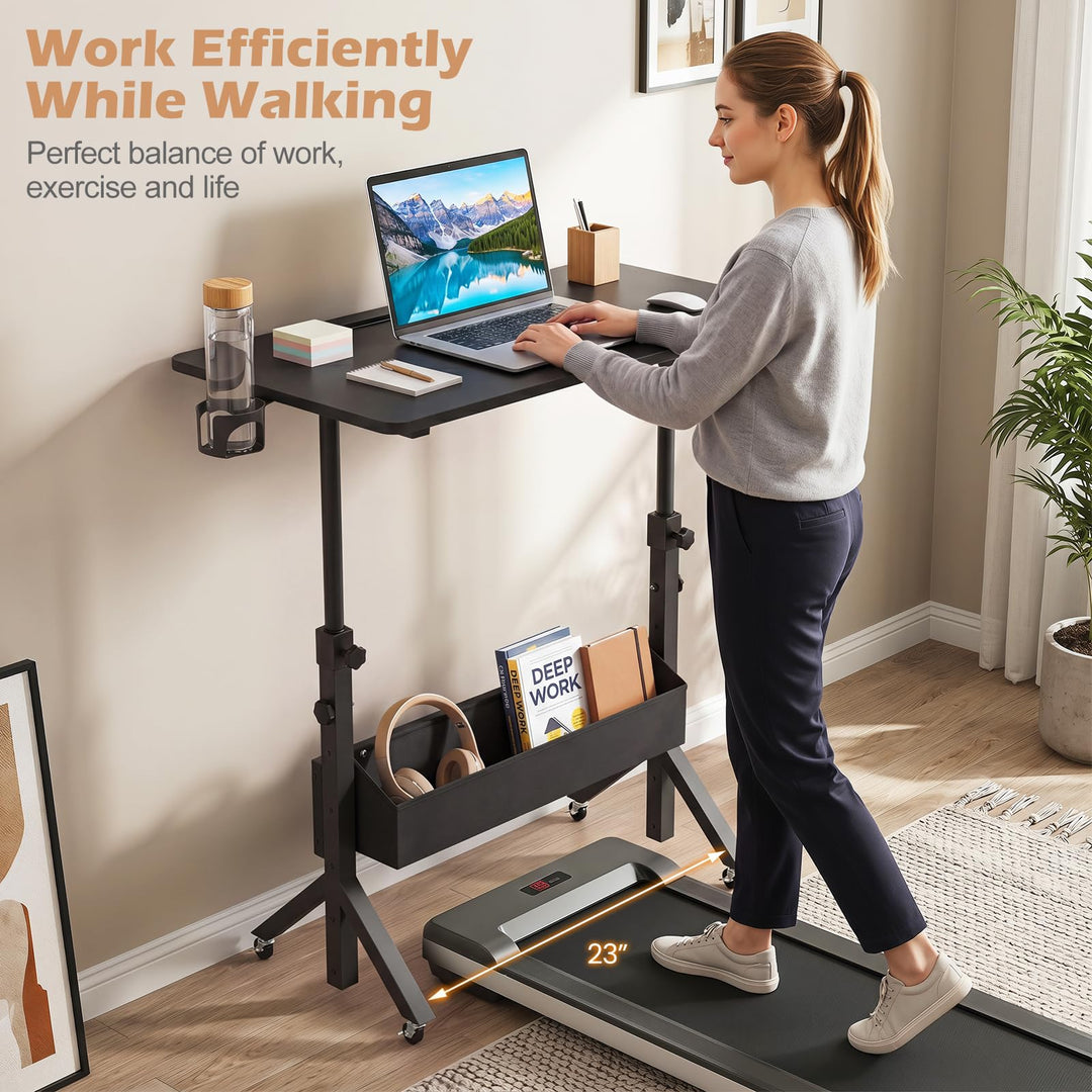 Giantex 31.5 Small Mobile Standing Desk with Wheels &amp; Storage Basket &amp; Tablet Slot