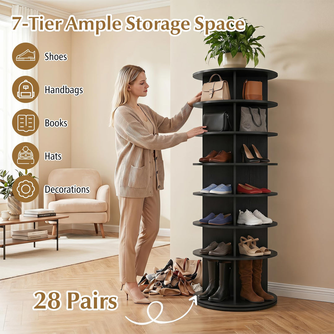 Giantex 7 Tier Rotating Shoe Rack Tower with 28 Cubes