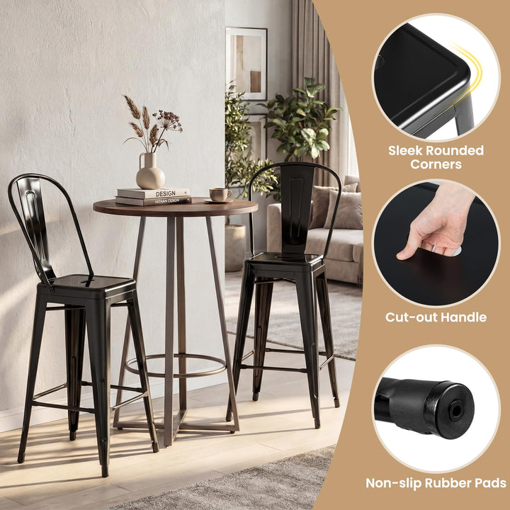 Giantex 24" Metal Bar Stools Set of 4 w/Removable Back &amp; Integrated Footrest