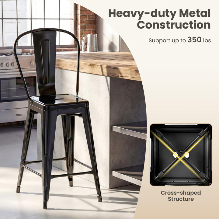 Giantex 24" Metal Bar Stools Set of 4 w/Removable Back &amp; Integrated Footrest