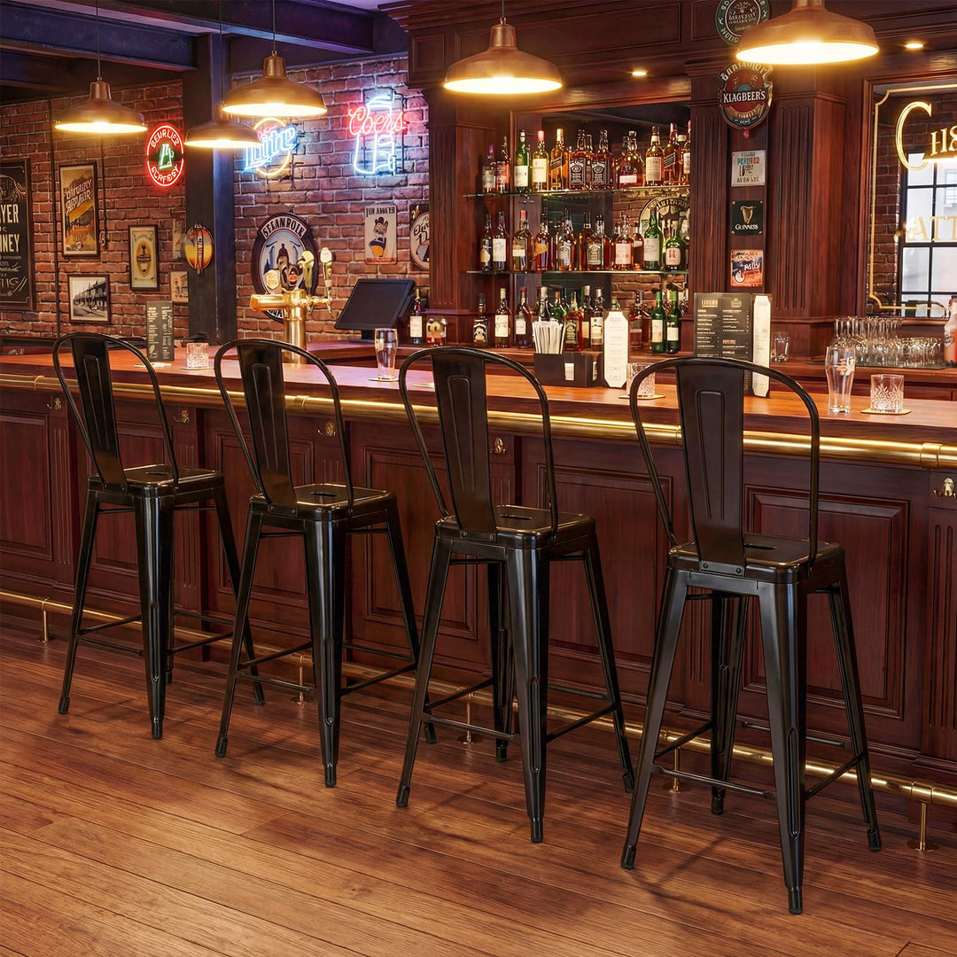 Giantex 24" Metal Bar Stools Set of 4 w/Removable Back &amp; Integrated Footrest