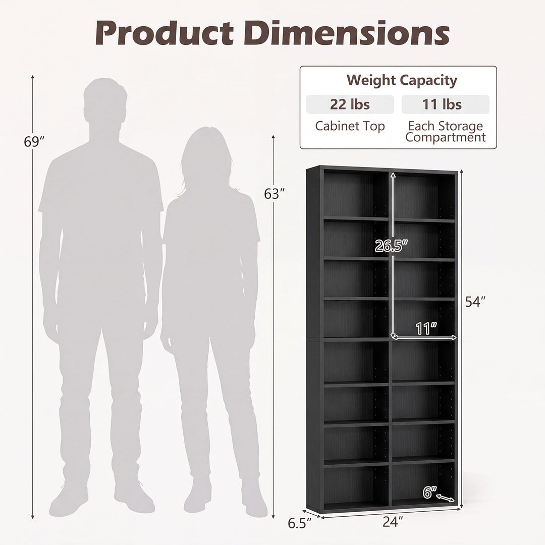GIANTEX DVD Shelf | 16-Shelf Wide CD Rack with 12 Adjustable Shelves (1/2)