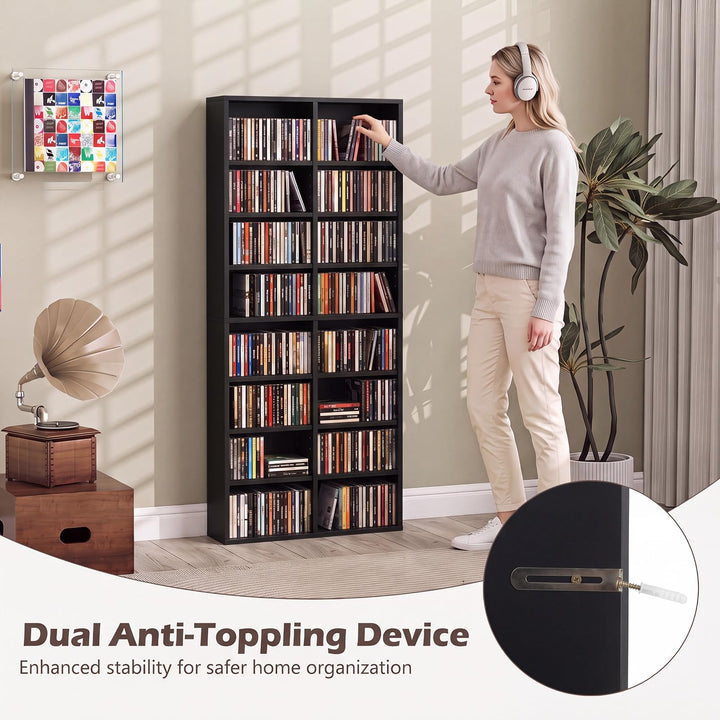 GIANTEX DVD Shelf | 16-Shelf Wide CD Rack with 12 Adjustable Shelves (1/2)