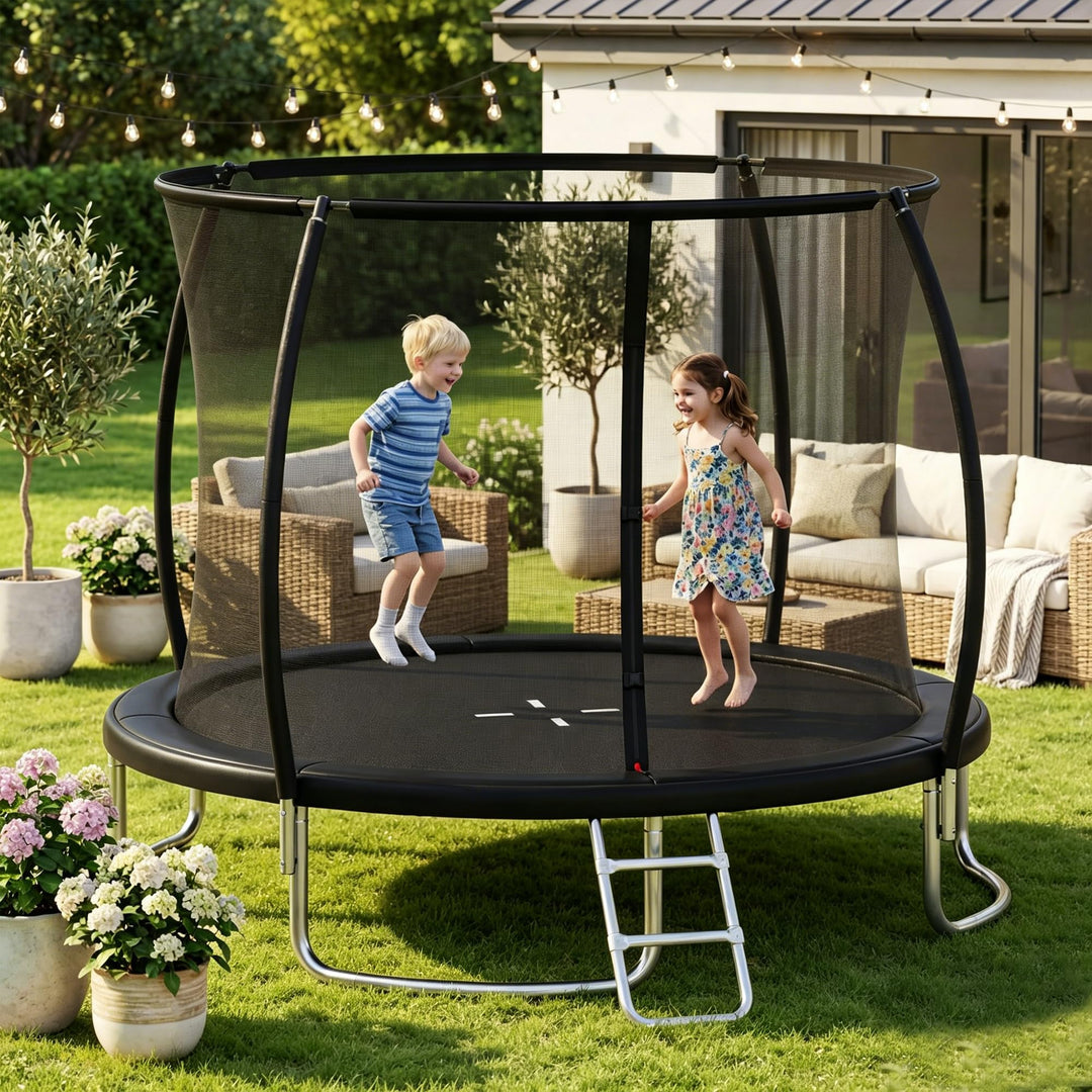 Giantex Outdoor Trampoline 8‑12FT ASTM Approved w Net Ladder Seamless for Kids Adults