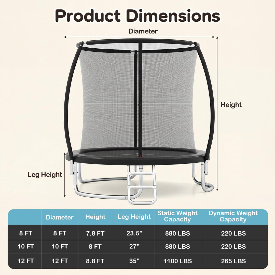 Giantex Outdoor Trampoline 8‑12FT ASTM Approved w Net Ladder Seamless for Kids Adults