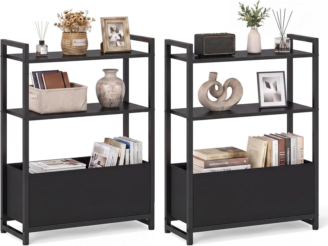GIANTEX 8" Narrow End Table with Fabric Drawer &amp; 2 Shelves