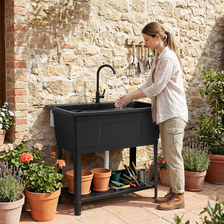 Giantex Freestanding Utility Sink with Faucet &amp; Drain Kit