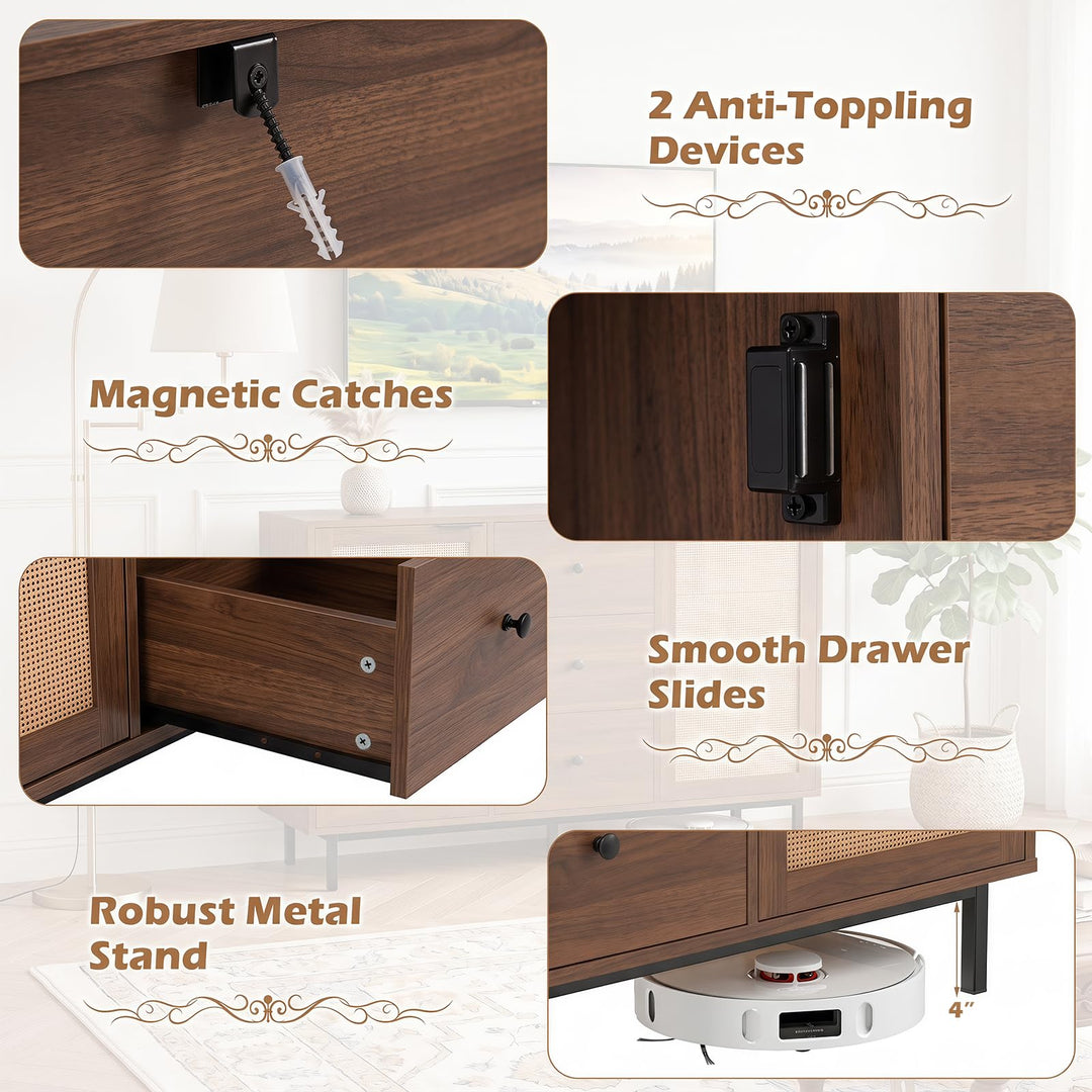 Giantex 47.5 Sideboard Buffet Cabinet with Storage with 2 Rattan Doors and 3 Drawers