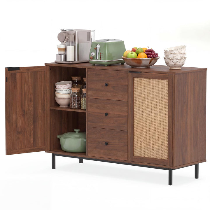 Giantex 47.5 Sideboard Buffet Cabinet with Storage with 2 Rattan Doors and 3 Drawers