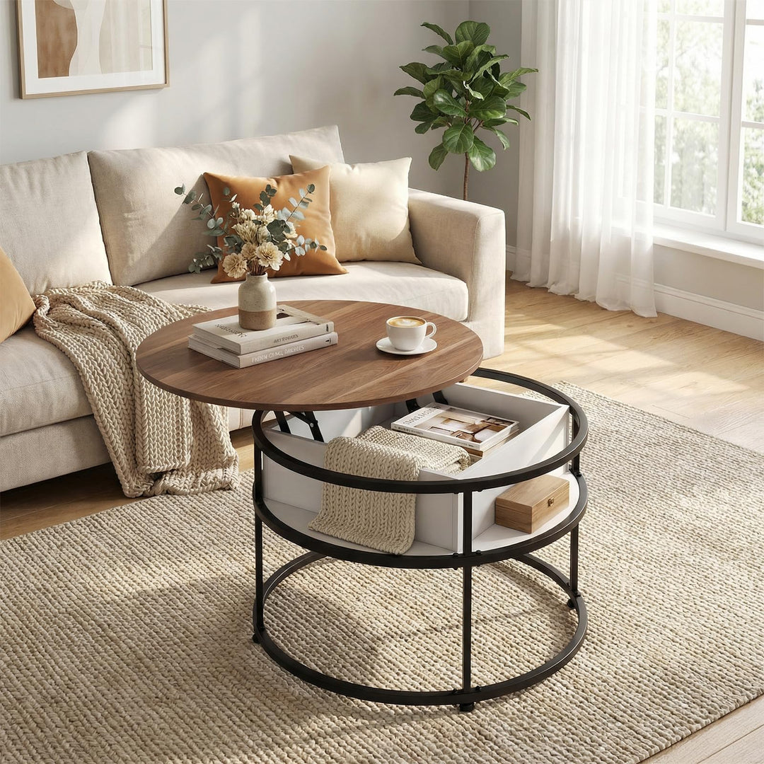 Giantex 31.5" Round Lift Top Coffee Table with Storage and Hidden Compartment