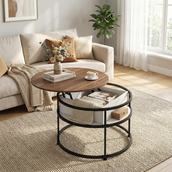 Giantex 31.5" Round Lift Top Coffee Table with Storage and Hidden Compartment