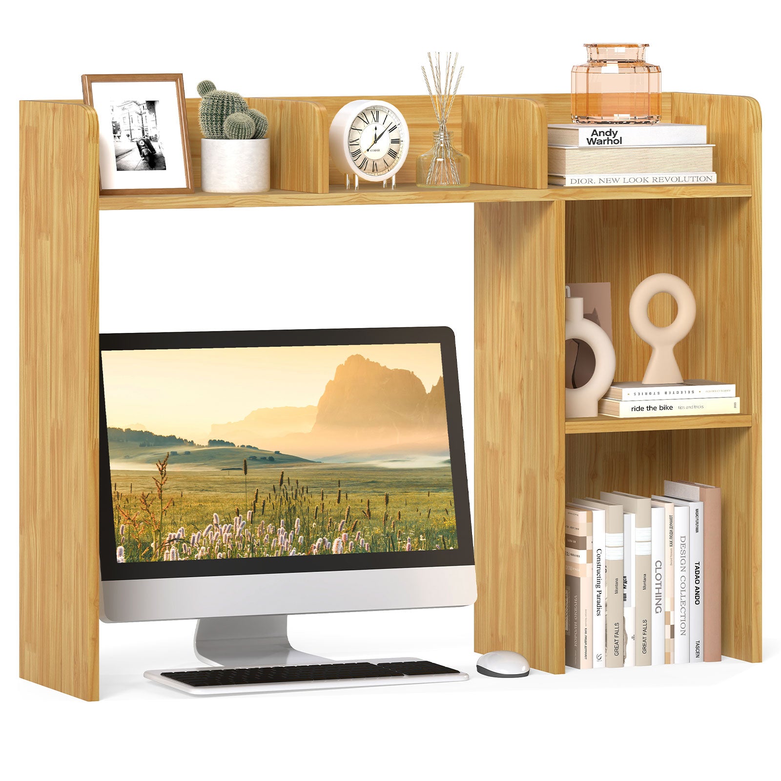 Giantex Desktop Bookshelf, Wood Desk Hutch Organizer for 27 Inch