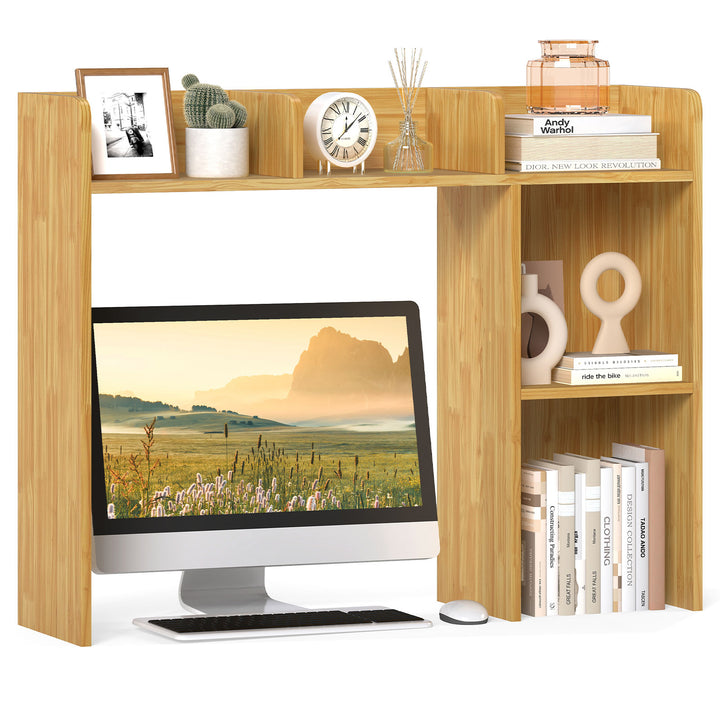 Giantex Desktop Bookshelf, Wood Desk Hutch Organizer for 27 Inch Computer Monitor
