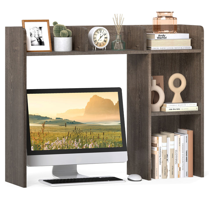 Giantex Desktop Bookshelf, Wood Desk Hutch Organizer for 27 Inch Computer Monitor