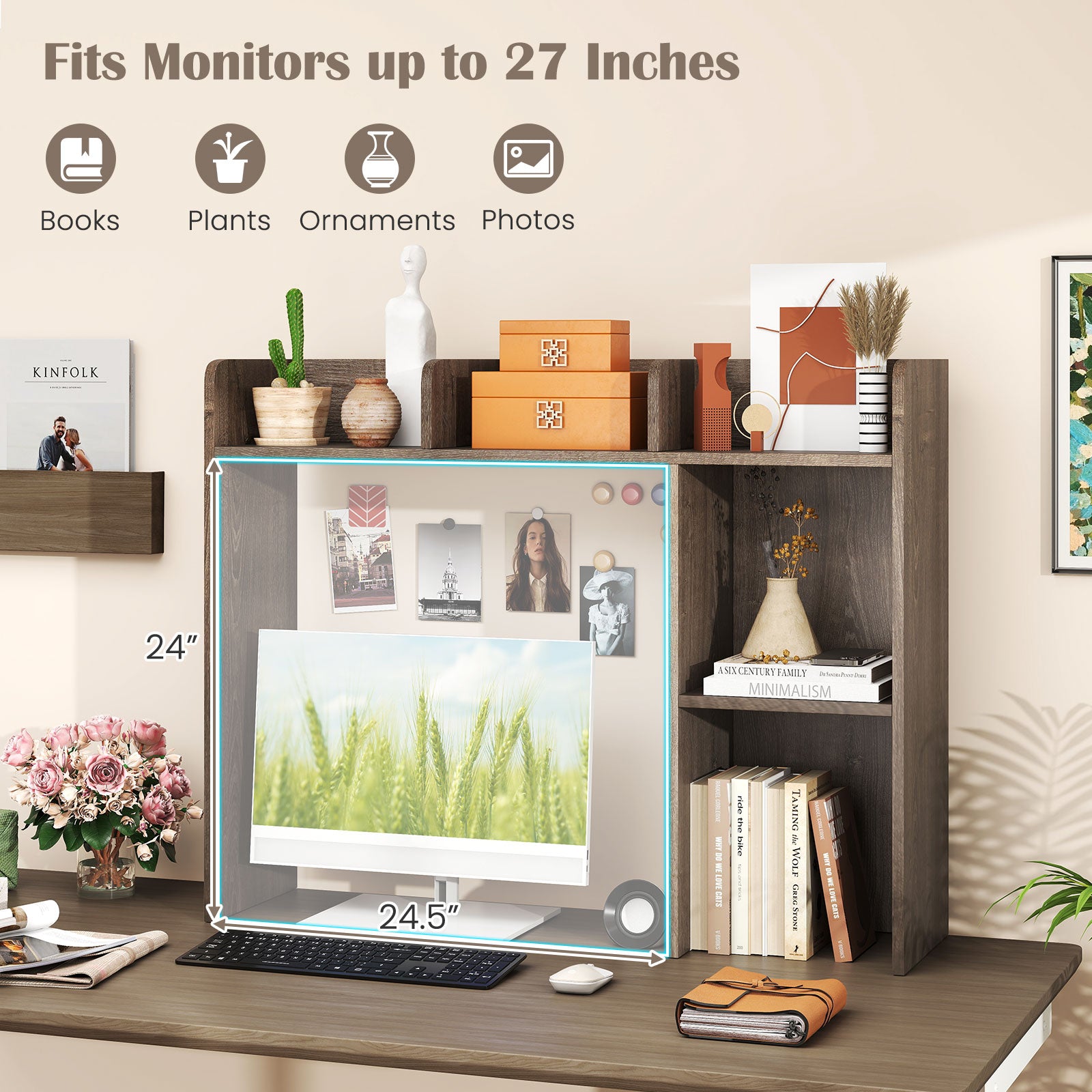 Giantex Desktop Bookshelf, Wood Desk Hutch Organizer for 27 Inch