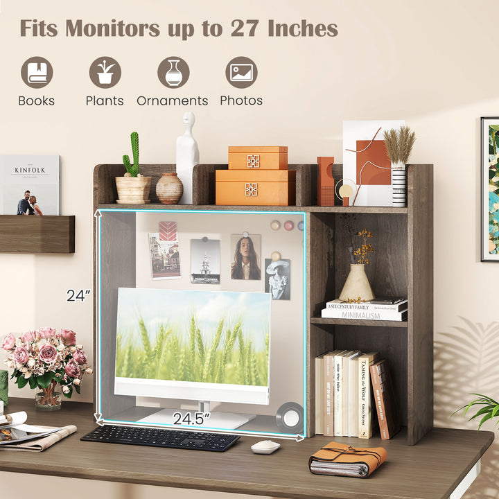 Giantex Desktop Bookshelf, Wood Desk Hutch Organizer for 27 Inch Computer Monitor
