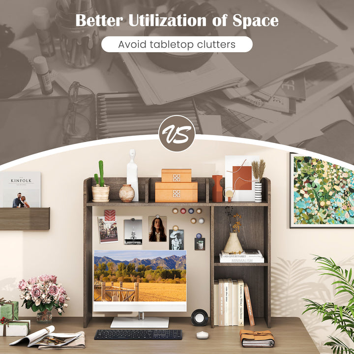 Giantex Desktop Bookshelf, Wood Desk Hutch Organizer for 27 Inch Computer Monitor