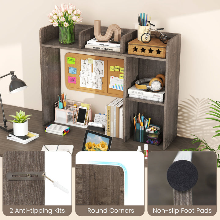 Giantex Desktop Bookshelf, Wood Desk Hutch Organizer for 27 Inch Computer Monitor