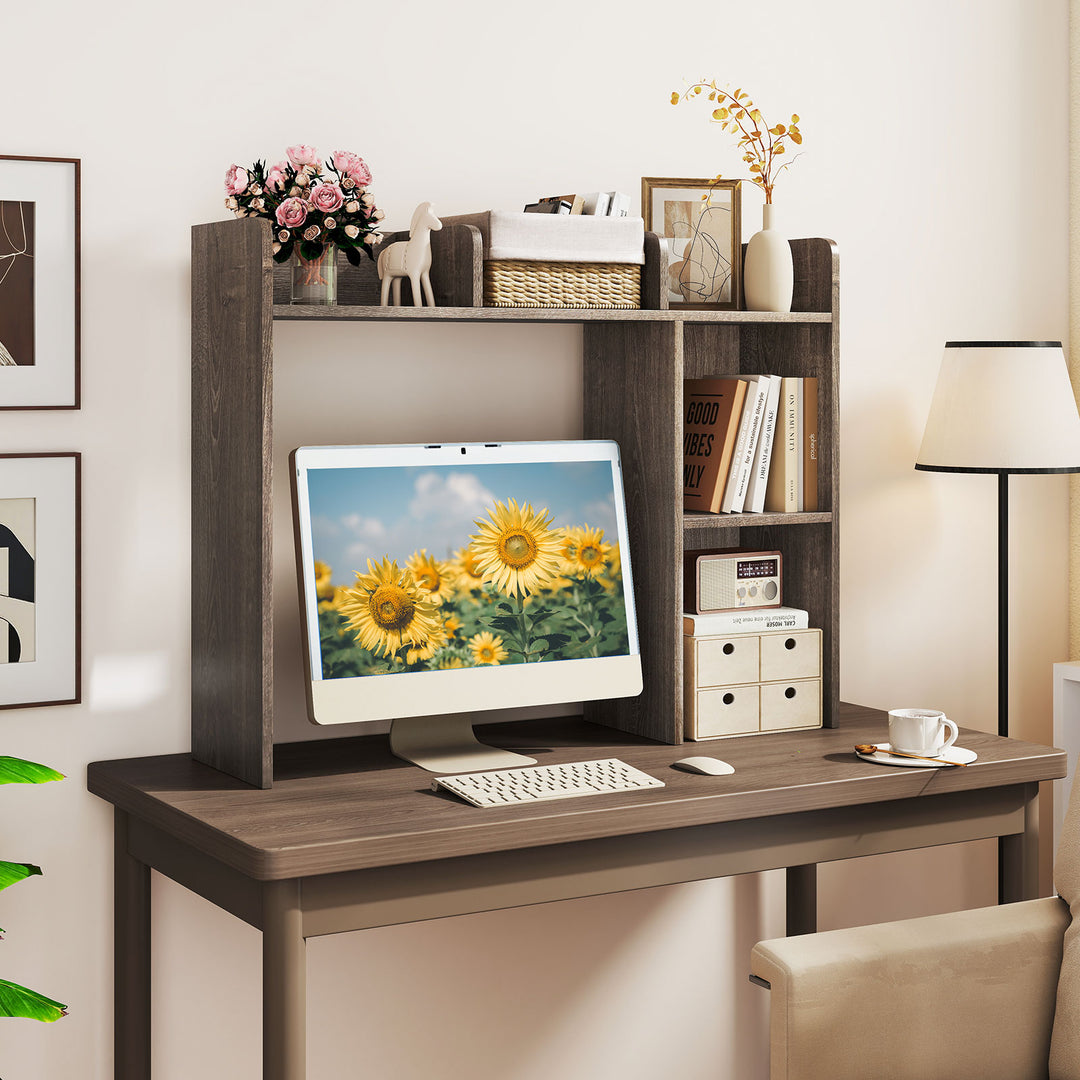 Giantex Desktop Bookshelf, Wood Desk Hutch Organizer for 27 Inch Computer Monitor